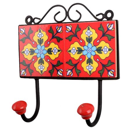 Red Yellow Floral Tiles Hook