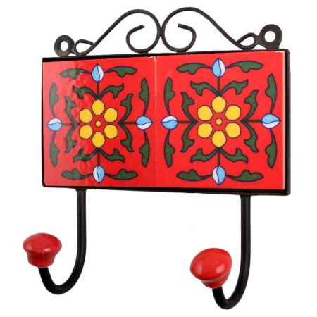 Red Yellow Floral Tiles Hooks