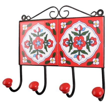 Red White Floral Tiles Hook