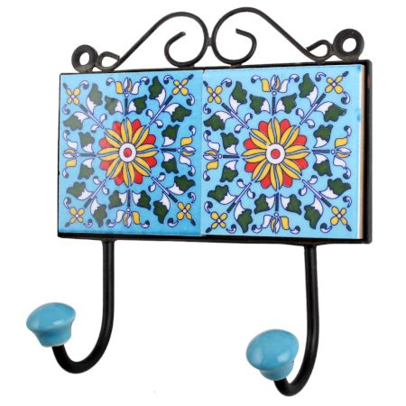 Turquoise Yellow Floral Tiles Hook