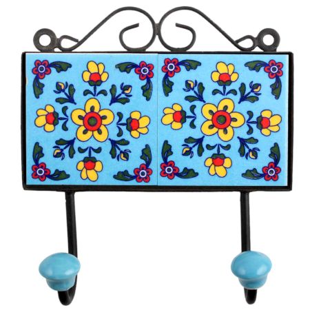 Turquoise Yellow Floral Tiles Hooks