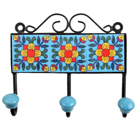 Turquoise Yellow Floral Tiles Hook