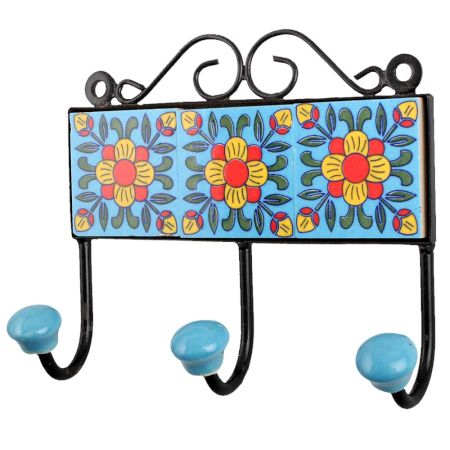 Turquoise Yellow Floral Tiles Hook
