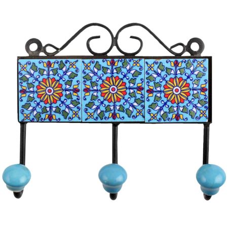 Turquoise Yellow Floral Tiles Hook