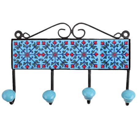 Turquoise Red Floral Tiles Hooks