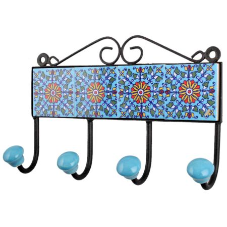 Turquoise Yellow Floral Tiles Hook