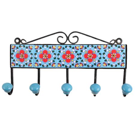 Turquoise Red Floral Tiles Hook