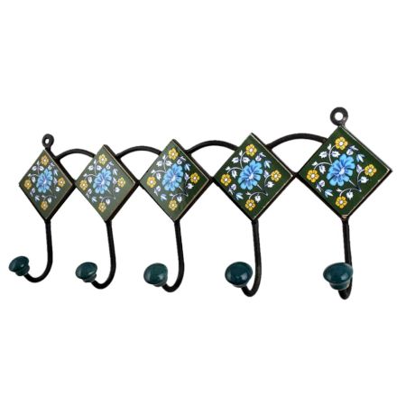 Forest Green Turquoise Floral Tiles Hooks