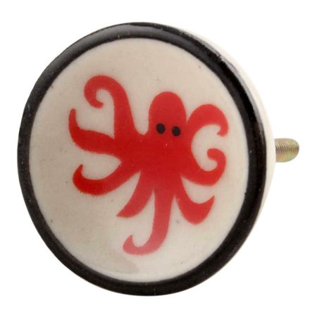 Red Octopus Ceramic Furniture Knob