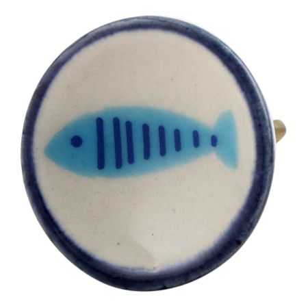 Turquoise Fish Flat Ceramic Drawer Knob Online 