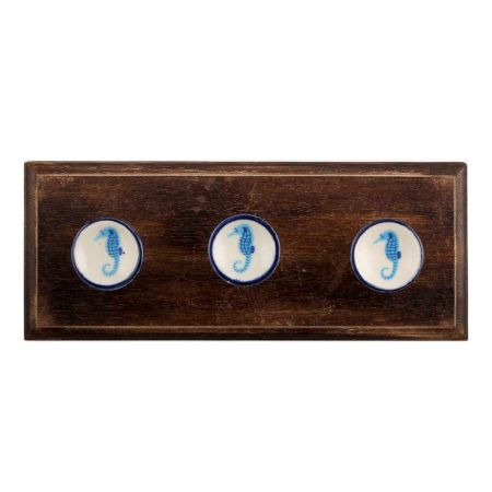 Turquoise Seahorse Flat Ceramic Wooden Hooks