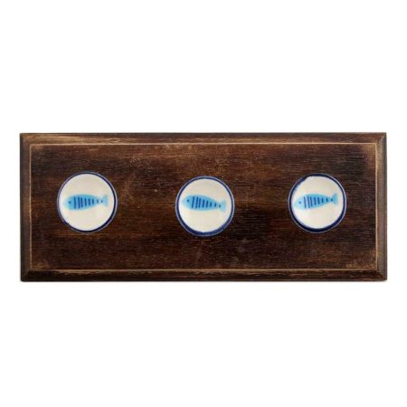 Turquoise Fish Flat Ceramic Wooden Hooks