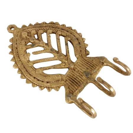 Brass Tribal Leaf Design Three Wall Hooks