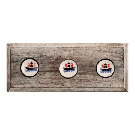 Black Boat Flat Ceramic Wooden Hooks