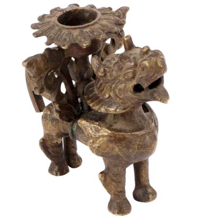 Brass Foo Dog Candle Holder