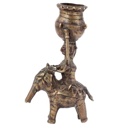 Brass Figurine of Elephant Rider Candle Holder