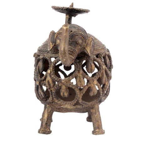Tribal Brass jali Elephant Candle Stand