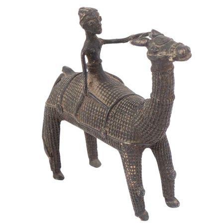 Brass Dokra Work Camel with Rider Statue