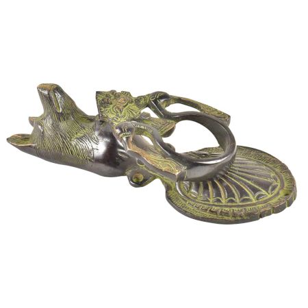 Brass Solid Dog With Peacock Ring Door Knocker