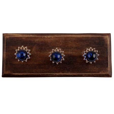 Navy Blue Round Glass and Metal Wooden Hooks