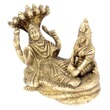 Brass Sculpture of Lord Vishnu and Lakshmi Resting on Sheshnag