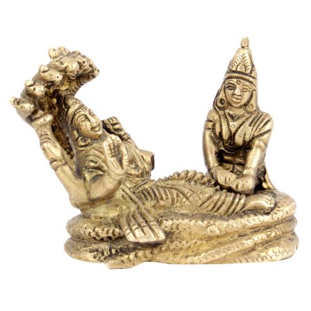Brass Sculpture of Lord Vishnu and Lakshmi Resting on Sheshnag