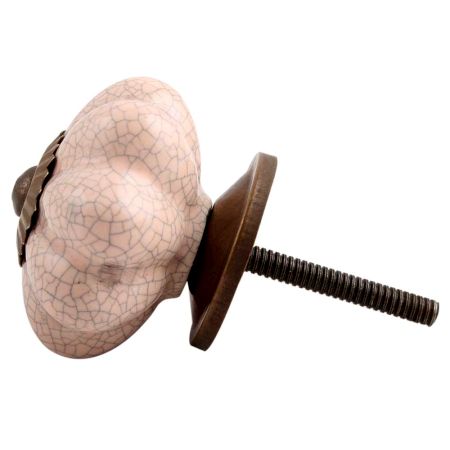 Baby Pink Crackle Ceramic Melon Cabinet Knob