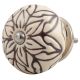 Cream Amarylis Floral Etched Ceramic Cabinet Knob