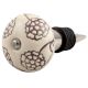 Cream Brown Marigold Etched Ceramic Wine Stopper