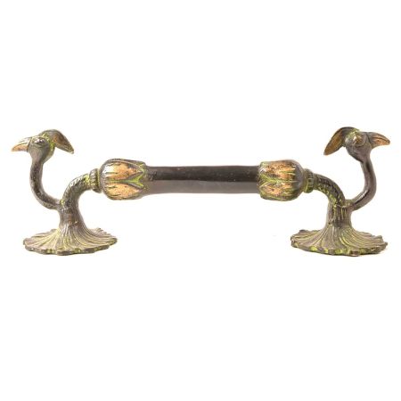 Hand Crafted Brass Peacock Door Handles with Patina