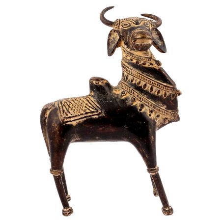 Brass Tribal Bull Standing Statue