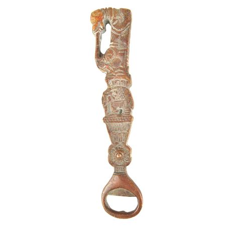 Brass Dog Head Elephant Bottle Opener with Patina