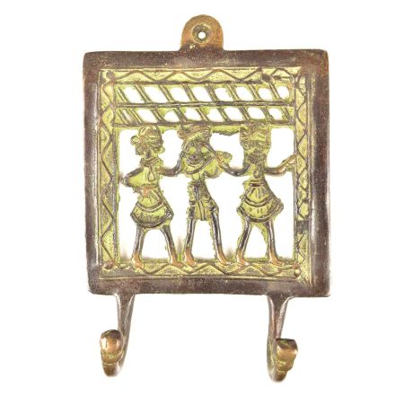 Brass Three Working Ladies Dhokra Art Wall Hooks