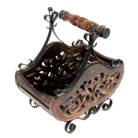 Wooden Wrought Iron  Magazine Rack