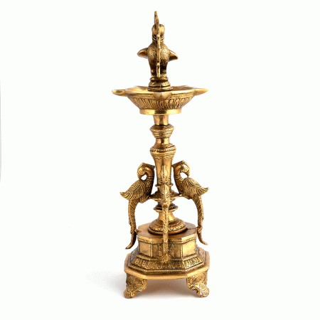 Brass Peacock Figurine Tall Oil Lamp