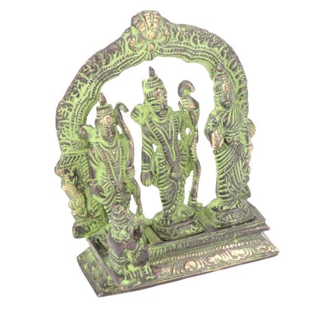 Brass Patina Ram Darbar Statue with Ram, Sita, Laxman & Hanuman