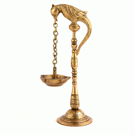 Brass Parrot Holding Hanging Oil Lamp