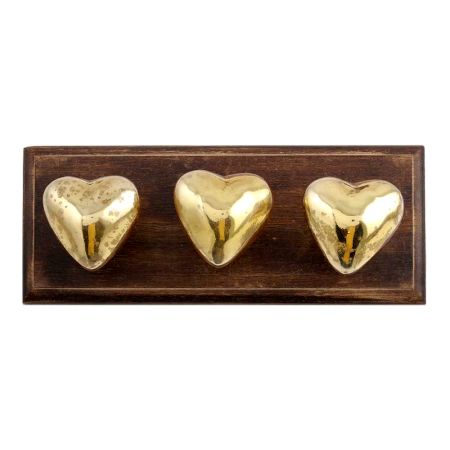 Antique Golden Heart Mercury Glass Wooden Hooks