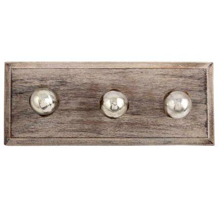 Antique Silver Round Glass Wooden Hooks