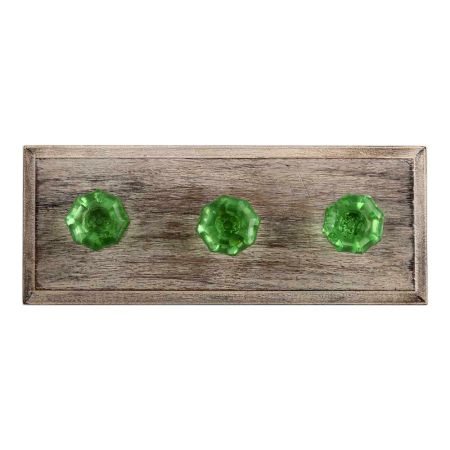 Green Octagon Shape Glass Wooden Hooks
