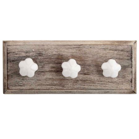 White Flower Ceramic Wooden Hooks