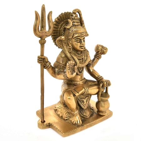 Sitting Brass Statue of Lord Shiva and Trishul Kamandal Dholak