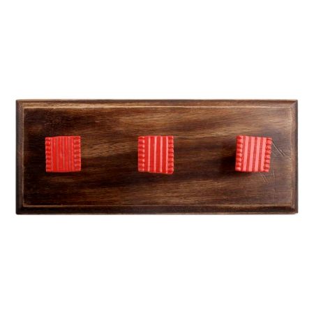 Red Square Border Metal Wooden Hooks