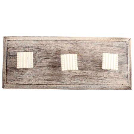 Cream Square Border Metal Wooden Hooks