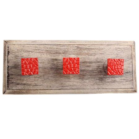 Red Hammered Square Metal Wooden Hooks