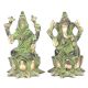 Brass Lakshmi Ganesh Seated on a Lotus Patina Statue