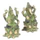 Brass Lakshmi Ganesh Seated on a Lotus Patina Statue
