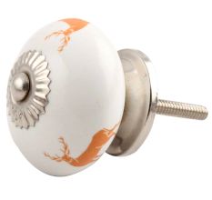 Orange Standing Rein Deer Pattern Ceramic Cabinet Knob Online