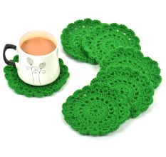 Green Round Woolen Handmade Coasters Pack of 6