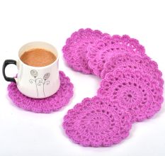 Pink Round Handmade Woolen Coasters Pack Of 6